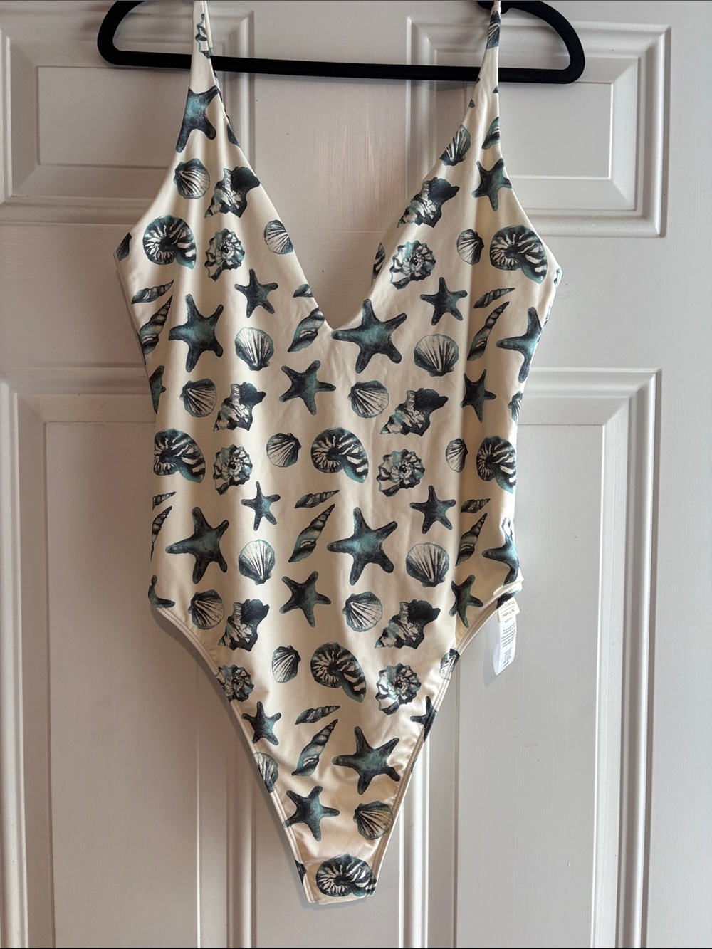 O'Neill Cream Swimsuit with Teal and Navy Shell Print